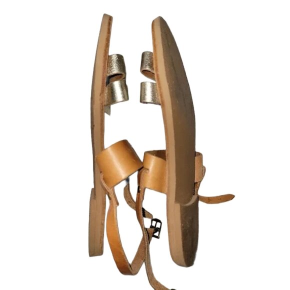 Handmade Leather "Clio" Style Sandals from Greece Gold Metallic Straps Size 7.5 - Picture 9 of 14